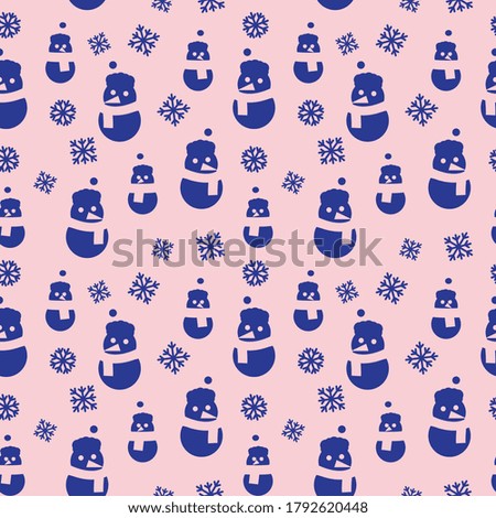 Pink Navy Christmas Snowman seamless pattern background for website graphics, fashion textile