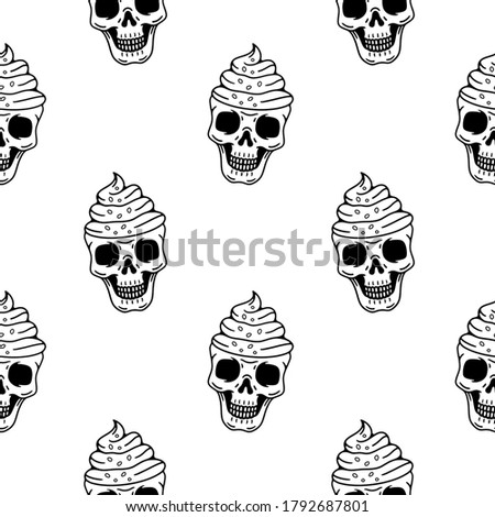 skull ice cream with cream seamless pattern