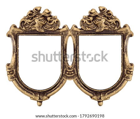 Double golden gothic frame (diptych) for paintings, mirrors or photos isolated on white background