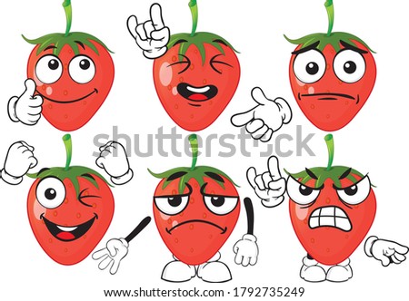 Vector set of cartoon character with many expressions. Strawberry