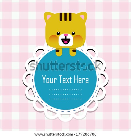The illustration with funny kitten with frame for text