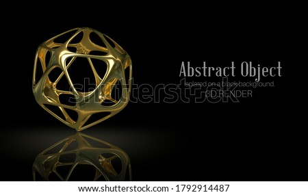 3d illustration. Golden abstract object isolated on a black background. 3d render. Element for design, advertising.