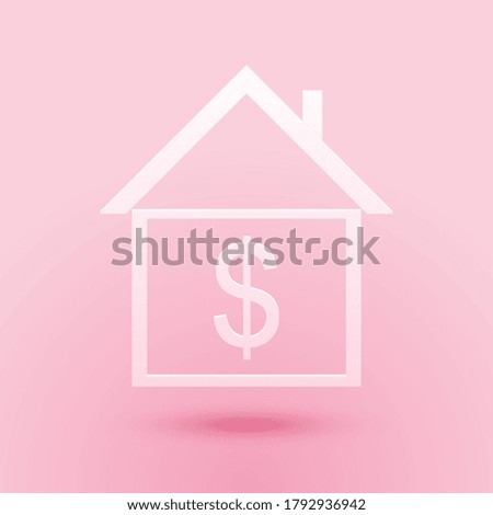 Paper cut House with dollar icon isolated on pink background. Home and money. Real estate concept. Paper art style. Vector