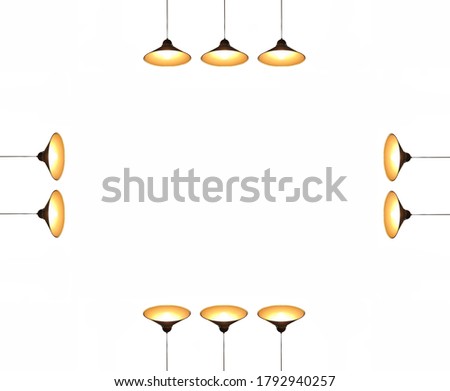 Pendant lights with bright light bulbs on all sides (isolated on white background, presentation template with copy space)