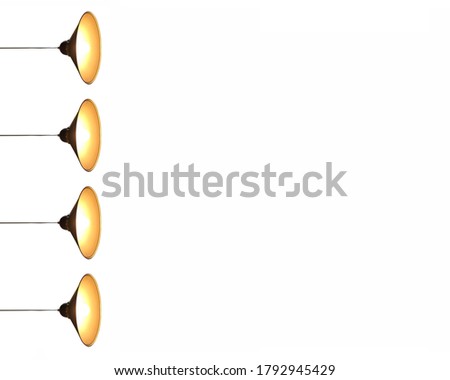 Pendant lights with bright light bulbs on one side (isolated on white background, presentation template with copy space)