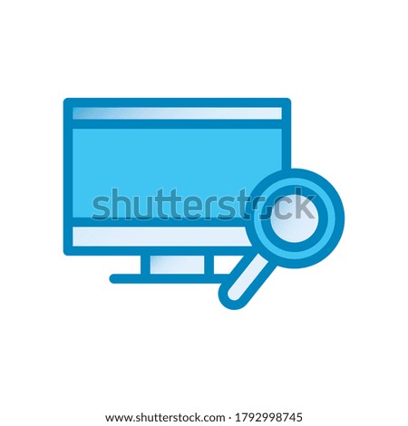 Computer with lupe line and gradient style icon design, Digital technology communication social media internet web and screen theme Vector illustration
