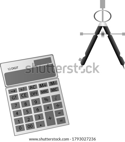 compasses and calculator isolated on white background