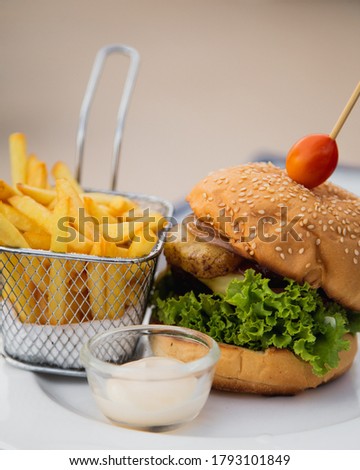 Picture of a burger with natural light