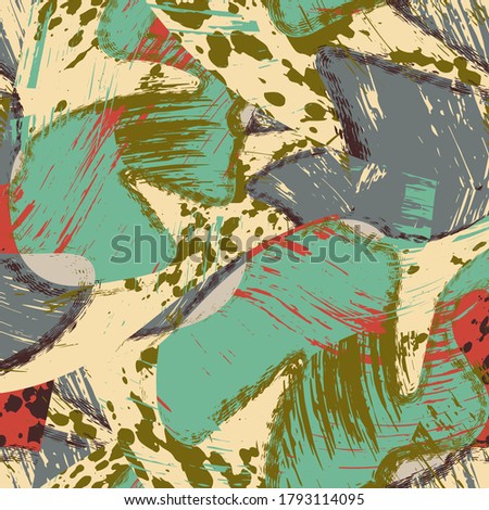 Pattern with grunge spots, abstract shapes. Seamless backdrop