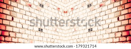 Treated with Composition effects and panoramic background or texture symmetrical brick wall 