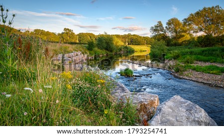 The River Wear Wildflower Riverbank, at Bishop Auckland, known as the gateway to Weardale and is a Market Town in County Durham Royalty-Free Stock Photo #1793254741