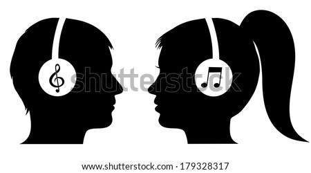 Man and woman listening to music