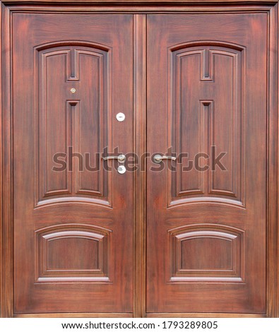 Model of double entrance metal doors isolated on white background Royalty-Free Stock Photo #1793289805