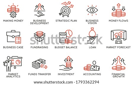 Vector set of linear icons related to finance management, trade service and investment strategy. Mono line pictograms and infographics design elements Royalty-Free Stock Photo #1793362294