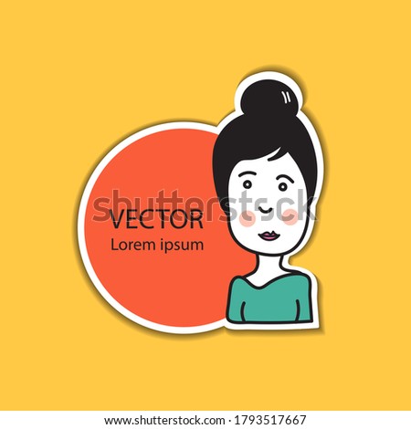 Sticker label with cute women cartoon vector illustration for packaging and advertising. web icon, logo design (No.04)