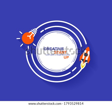 Rocket launch with creative light bulb ideas, Startup business concept design, Vector illustration modern layout template