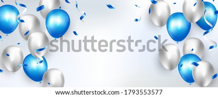 Celebration party banner with Blue color balloons background. Sale Vector illustration. Grand Opening Card luxury greeting rich.