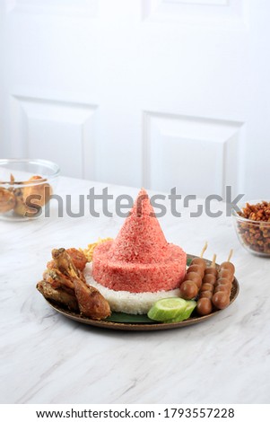 Copy Space Red and White  Rice Called Nasi Tumpeng Same as Indonesian National Flag for Independence Day Celebration at 17 August Royalty-Free Stock Photo #1793557228