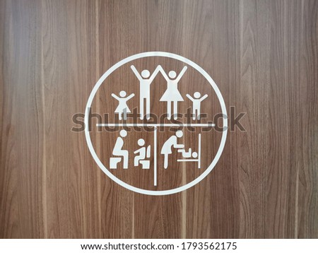 Public toilet sign for family with a child on the door. Family and children public restroom or diaper changing room icon.