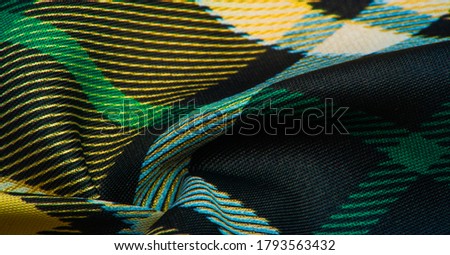 Texture, background, pattern, checkered fabric, yellow-green-white-blue colors, Scottish motifs in this fabric, your design with the sounds of bagpipes and fragrant whiskey
