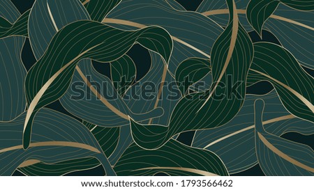 Luxury gold and nature green background vector. Floral pattern, Calathea lutea,Tropical foliage,Exotic tropical leaf, Calathea leaf  line arts, Vector illustration. Royalty-Free Stock Photo #1793566462