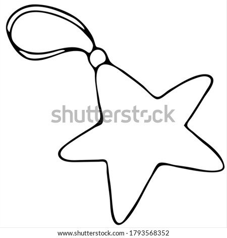 christmas tree decoration in the shape of an asterisk on a ribbon, coloring book, vector element in doodle style