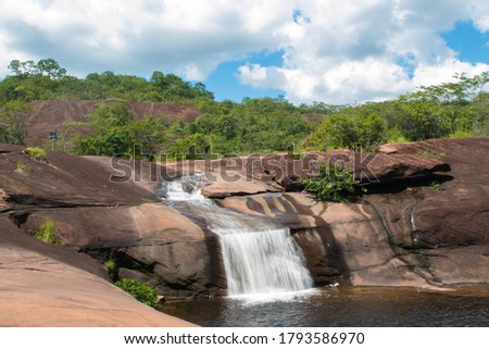 Small waterfall in the riverside of Tham Phra Waterfall Bueng Khong Long District Bueng Kan Province, Thailand