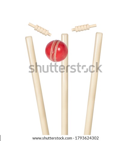 cricket wickets hit by ball isolated on white background