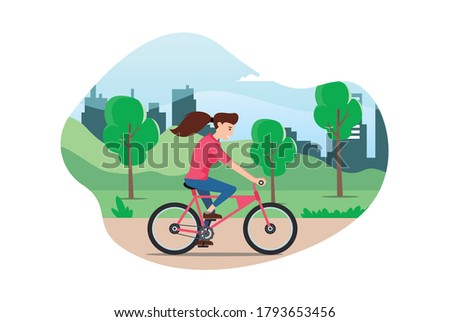 Young people rides a sports bike on a park road, Vector Illustration Suitable for Diagrams, Infographics, Game Asset, And Other Graphic Asset