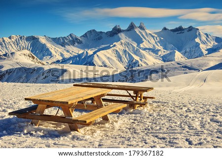 Winter landscape and snowy peaks,Aiguilles D'arves,Les Sybelles,France