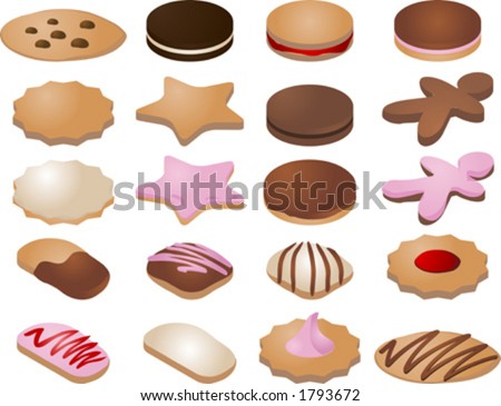Various cookie icons.  You can mix and match your own designs by changing colors and elements.  Vector isometric illustration