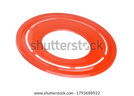 Red plastic flying disk  isolated on white