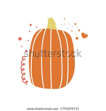 Hand drawn orange pumpkin for print design. Autumn, harvest, Halloween concept. Flat illustration. 