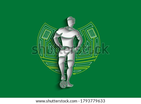 Soccer Player Man Standing - Line Art Design, Vector Illustration.