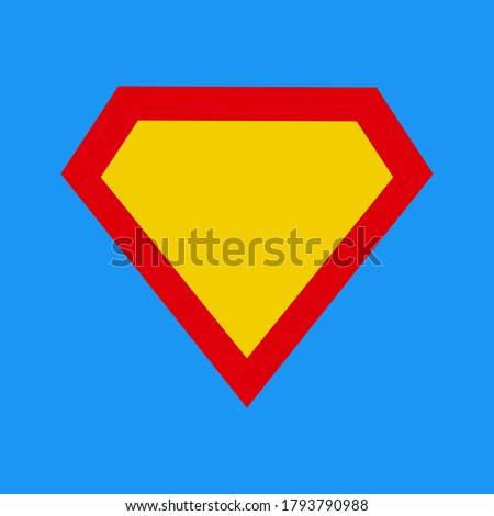 Superhero vector icon, modern and flat logo figure. Superman shield shape isolated on blue background. Superman logo frame.
