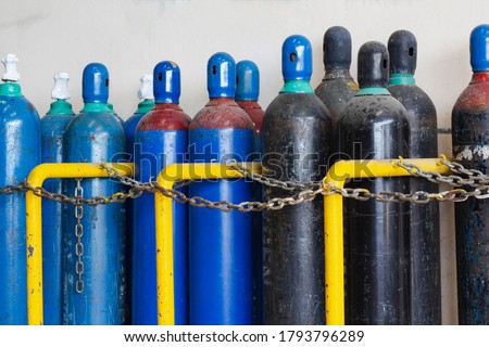 Oxygen tank set hurts well. Oxygen tank in the factory Royalty-Free Stock Photo #1793796289