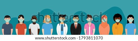 illustration of people wearing medical masks in anticipation of contracting a disease, flat illustration of a person modern design
