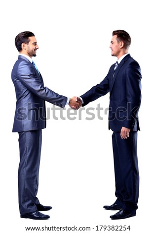 Two businessman shaking hands, isolated on white