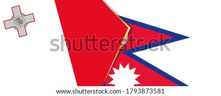Malta and Nepal flags, two vector flags symbol of relationship or confrontation.