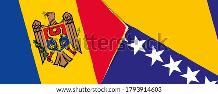 Moldova and Bosnia and Herzegovina flags, two vector flags symbol of relationship or confrontation.