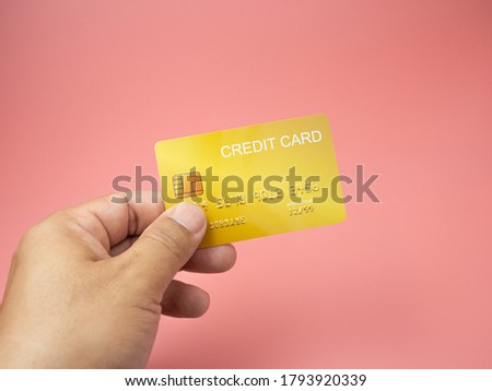 Hand man holding credit card mockup.