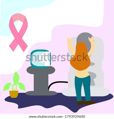 Concept of breast cancer awareness,  Female patient undergoing mammography test in hospital, Breast examination , Breast cancer prevention.