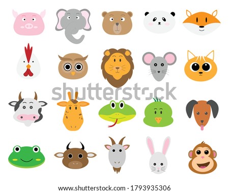 Set of cute animal head icon vector design illustration