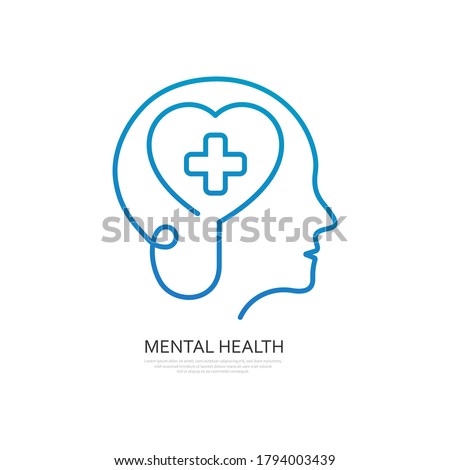 Mental health line icon. Psychotherapy symbol concept isolated on white background. Vector illustration Royalty-Free Stock Photo #1794003439