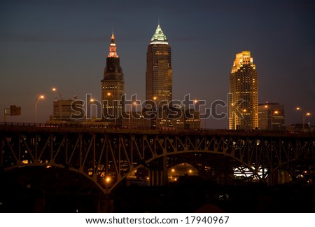 Cleveland Skyline just at Dusk from Tremont