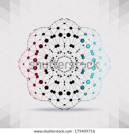 Abstract geometric lattice, the scope of molecules, the molecules in the circle. Round composition of the molecular lattice.Color picture composition for your design.