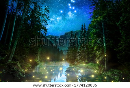 Fantastic night forest night nature abstract Royalty-Free Stock Photo #1794128836