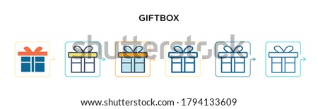 Giftbox vector icon in 6 different modern styles. Black, two colored giftbox icons designed in filled, outline, line and stroke style. Vector illustration can be used for web, mobile, ui