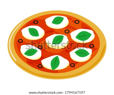 Vector illustration of pizza. Pizza with mozzarella and basil