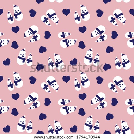 Pink Navy Christmas Snowman seamless pattern background for website graphics, fashion textile